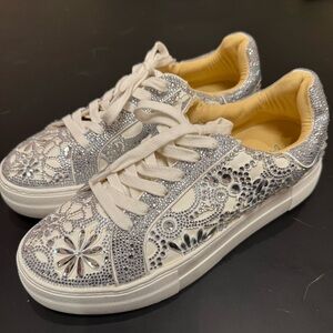 Betsy Johnson Silver Rhinestone Platform Women's Sneakers | Women’s 9.5